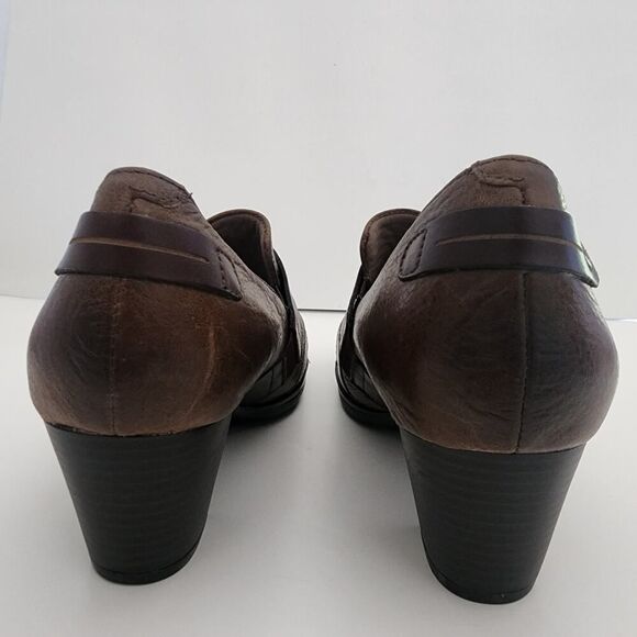 Earth Shoes Fir Pump Bootie Heels Double Monk Taupe Brown Leather size 10 B - Picture 6 of 9